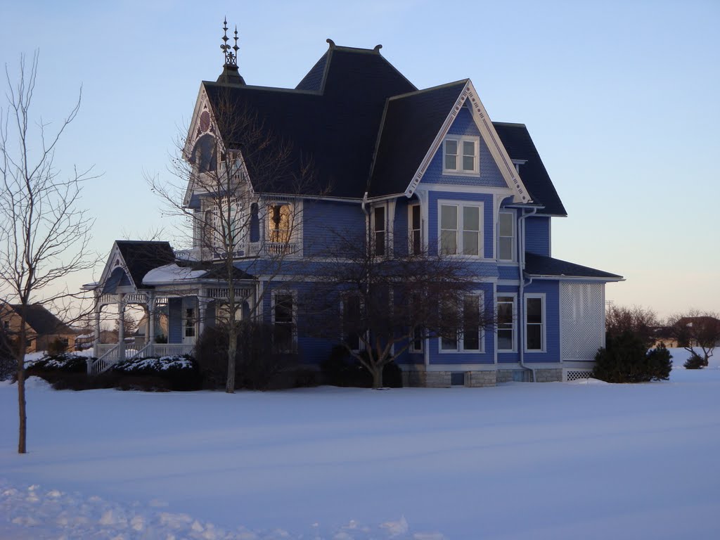 New Bremen, Ohio, Blue, House, Snow,, Нью-Бремен