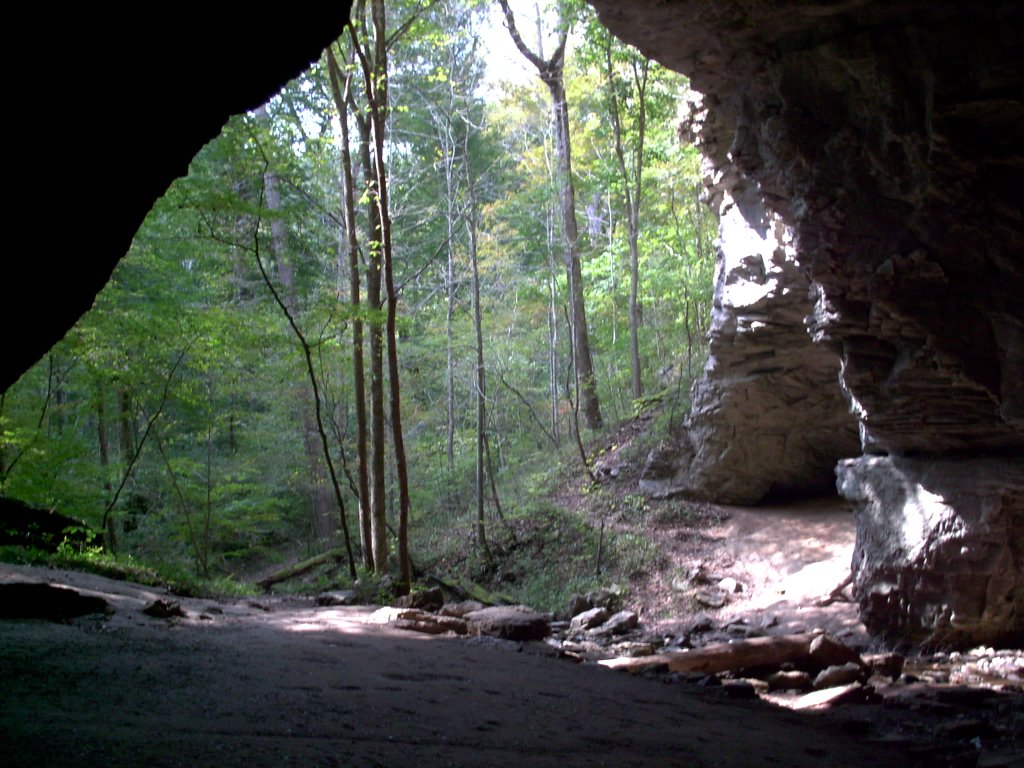 Looking through one of two natural bridges at Carters Caves State Resort Park,Ky., Рарден