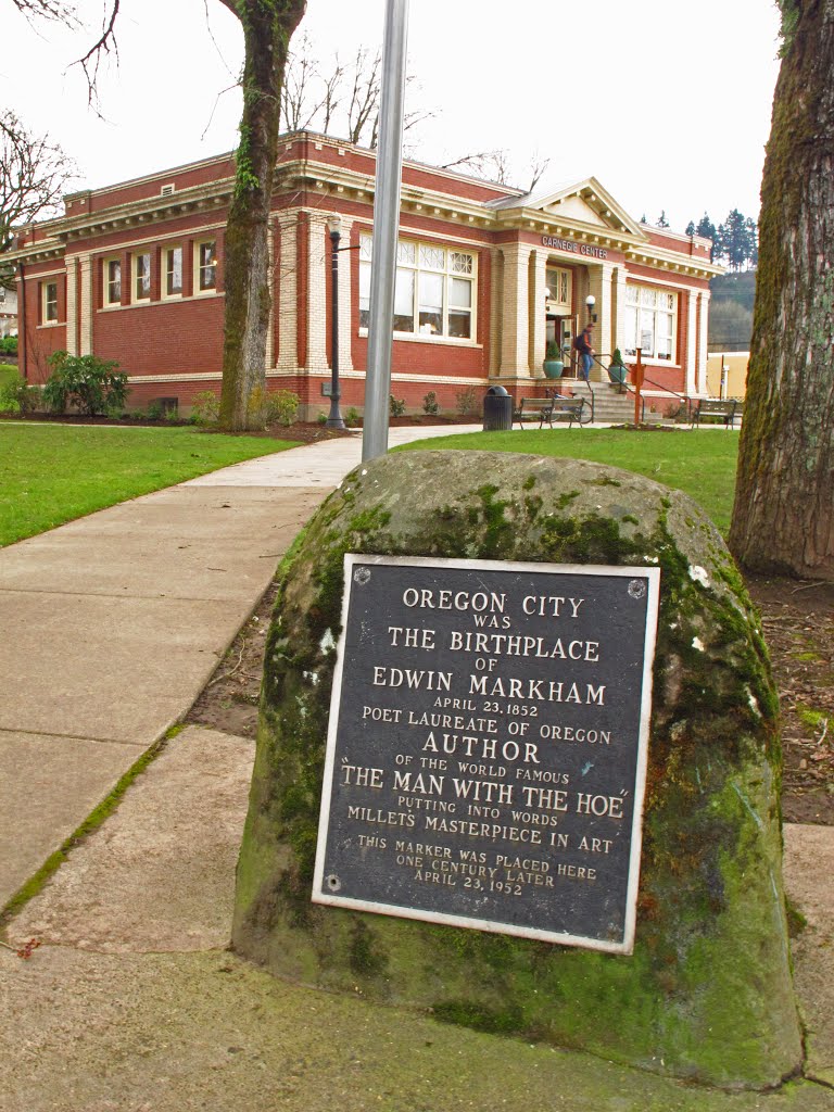 Plaque to Edwin Markham at Oregon City library., Вест-Слоп
