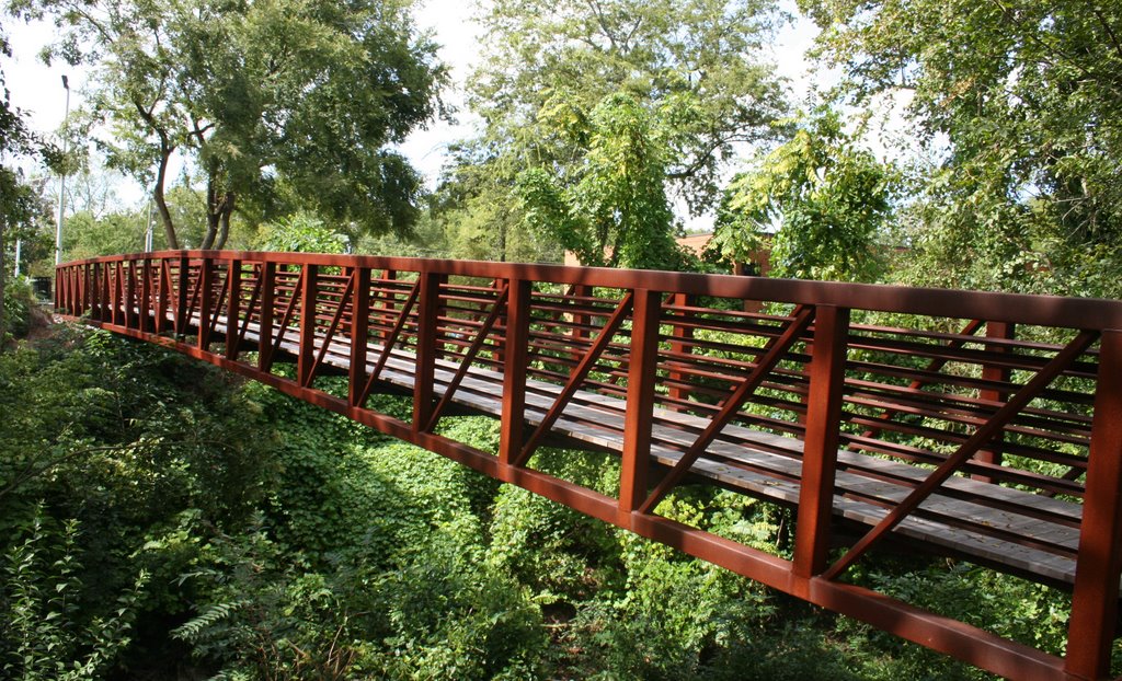 Pedestrian bridge in the Linear Park as it spans Cross Creek, Фэйеттвилл