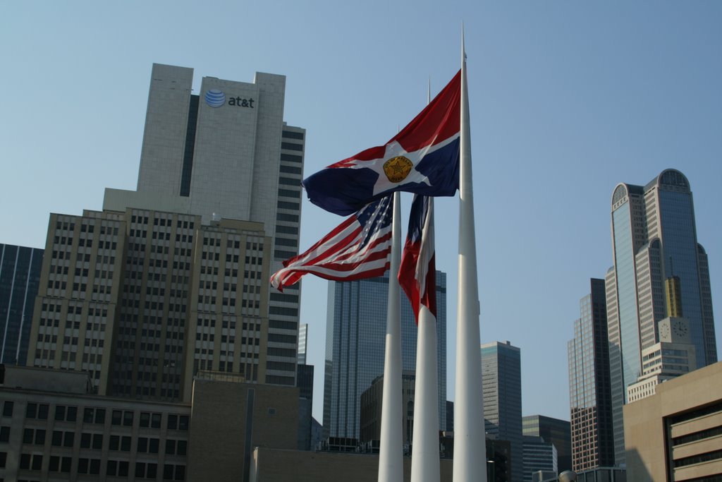 Flag of Dallas in front of City Hall., Даллас
