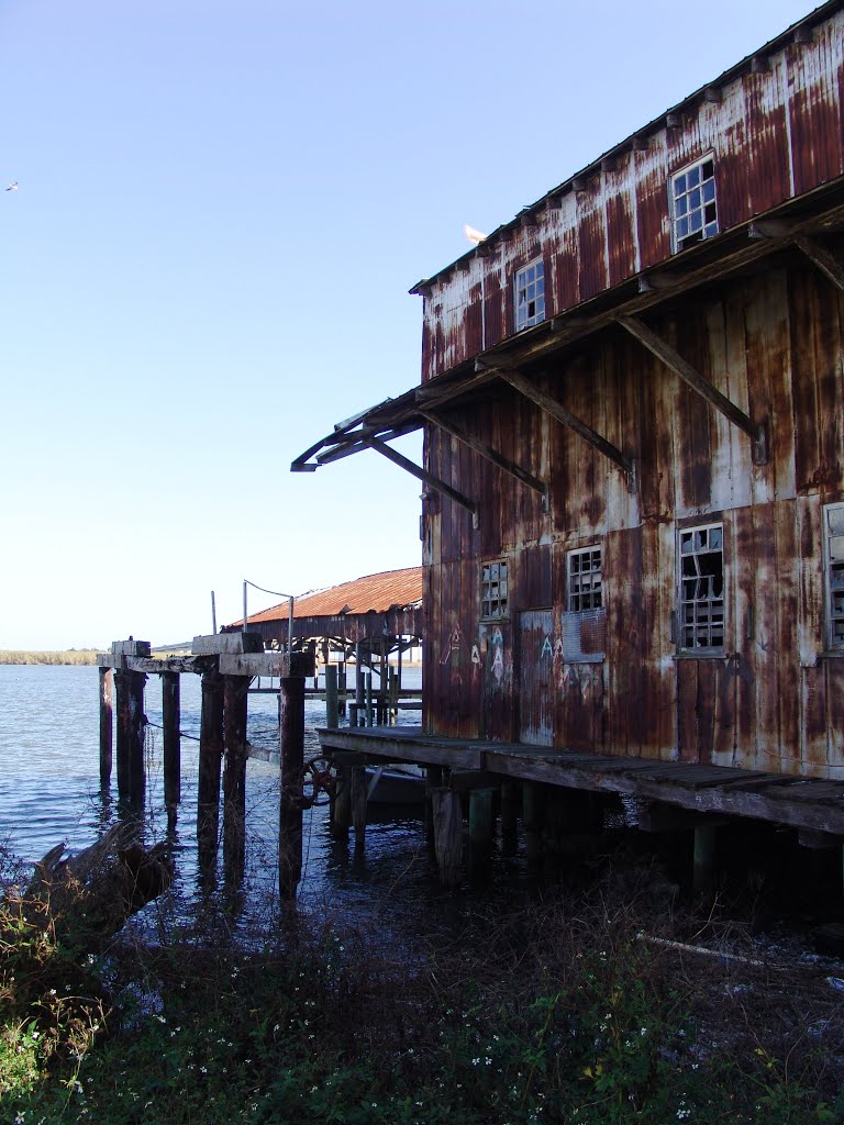 historic Oyster packing house on the banks of Apalachicola Bay (11-26-2011), Апалачикола