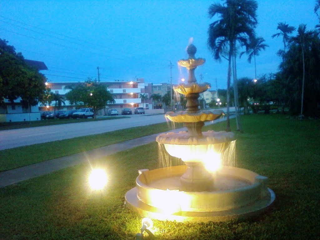 Lighted Water Fountain at Night-Miami Springs, Майами-Спрингс