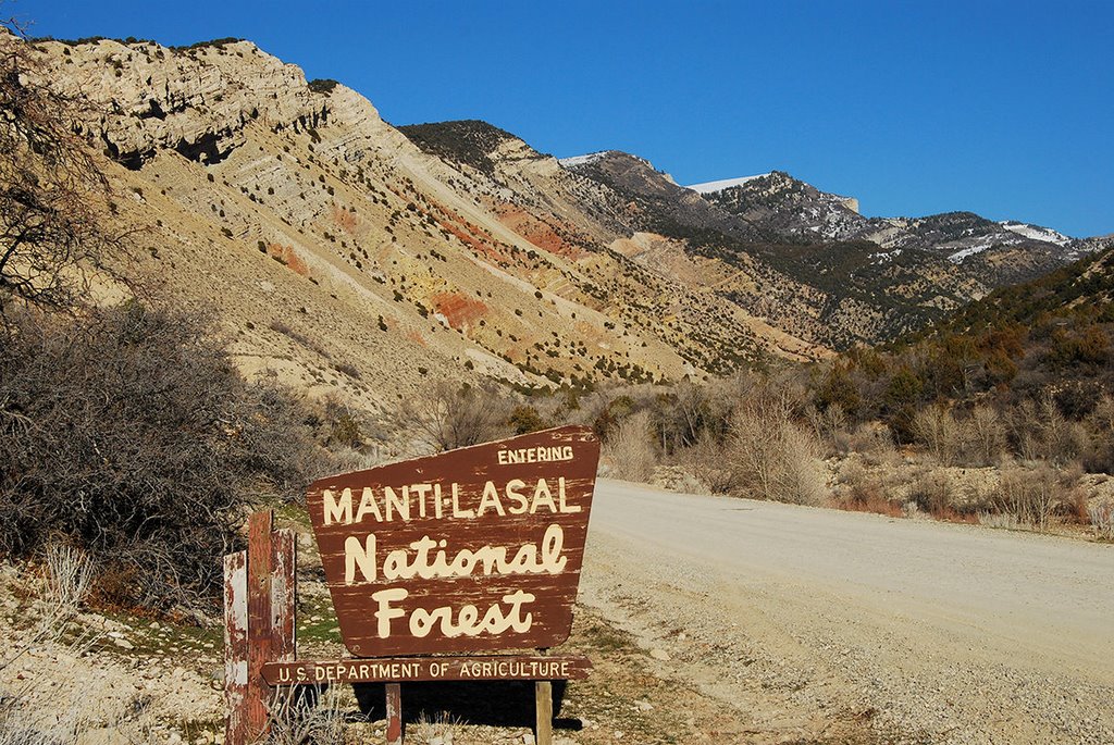 Manti-LaSal NF boundary sign at Manti Canyon, Вест-Боунтифул