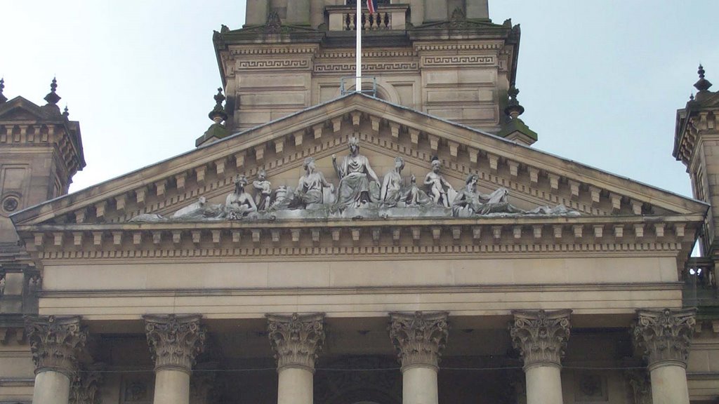 front carvings on town hall, Bolton, Болтон