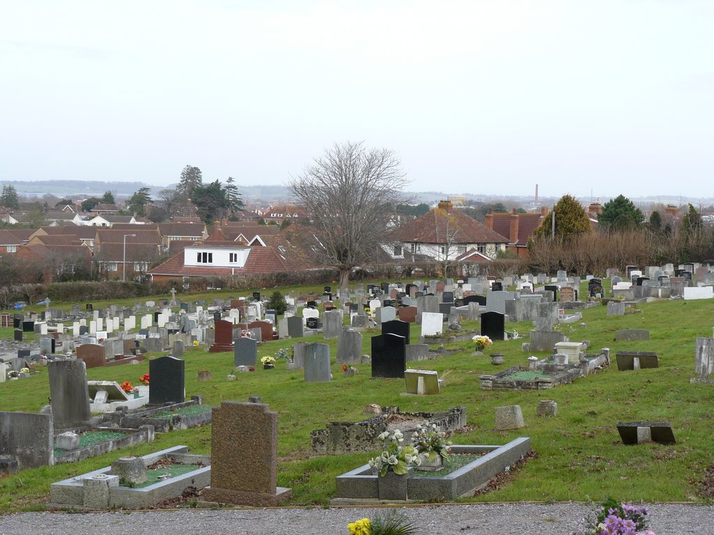 View across Bridgwater from Quantock Road Cemetery - March 2008, Бриджуотер