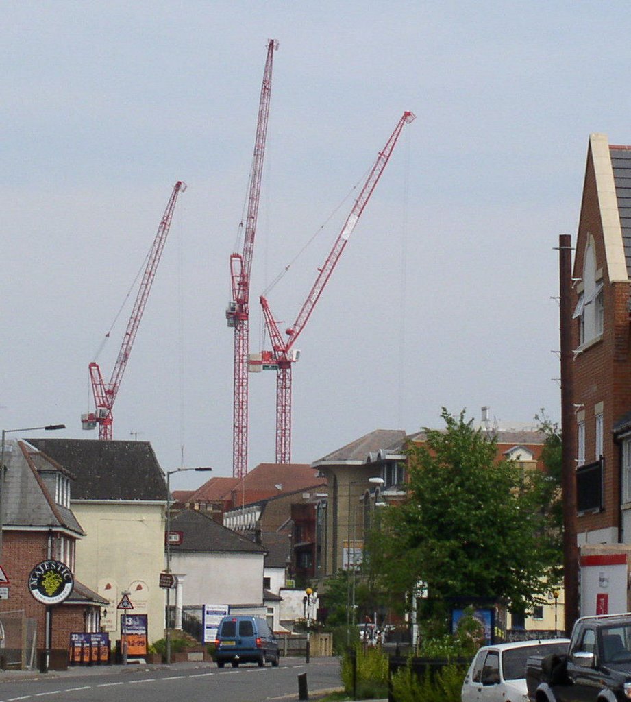 Cranes nesting on Woking rooftops, Вокинг