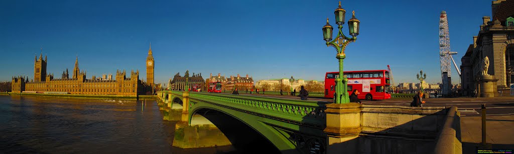 ENG (GBR) London Houses of Parliament - Big Ben - Westminster Bridge - London Eye [Thames] Panorama by KWOT, Лондон