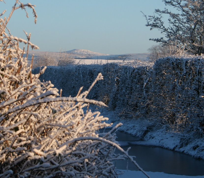 View of Knowl Hill from near Elton Reservoir in winter (before the wind turbines!), Радклифф