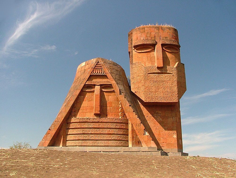 The symbol of Artsakh – the statue “We and our mountains”, Stepanakert town, Nagorno-Karabah Republic, Степанокерт