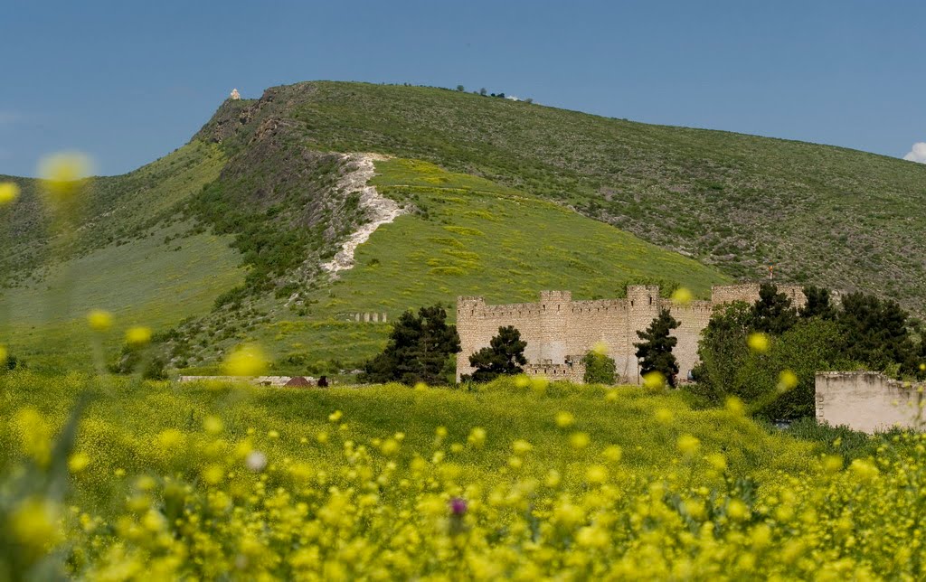 Republic of Mountainous Karabakh. Fortress-museum of the armenian antique city of Tigranakert and Vankasar church on a background., Гэтргян
