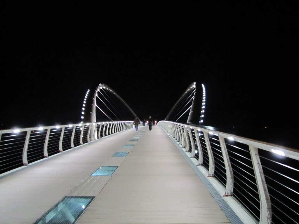 May-fly bridge by night at Szolnok, Сольнок