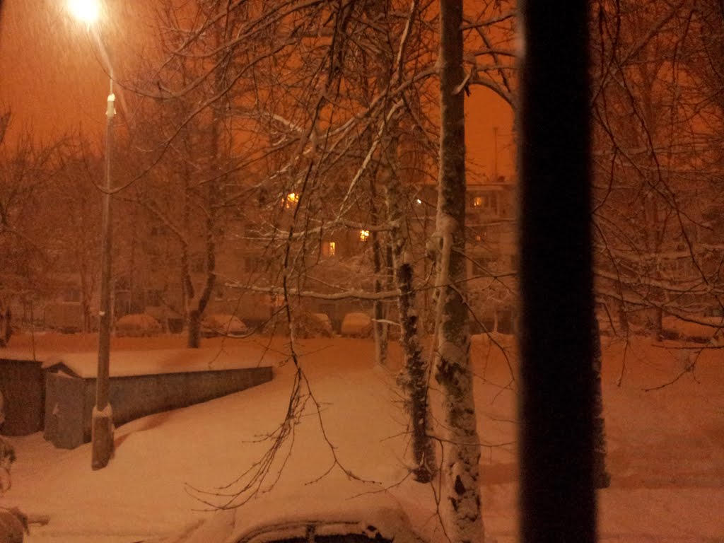 Dushanbe at night. Last snow., Айни