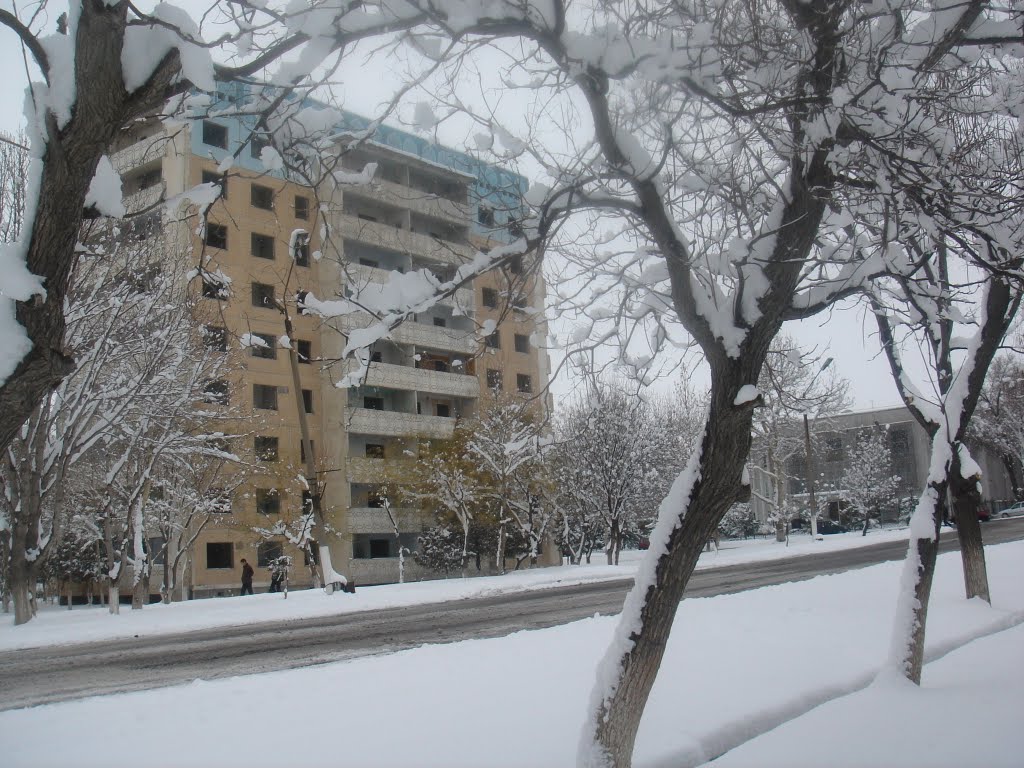 Famous abandoned house in Angren, in winter, Ангрен