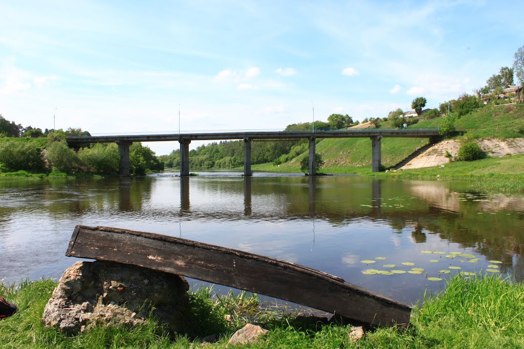 Horodnytsya. The bridge and the fired boat., Городница
