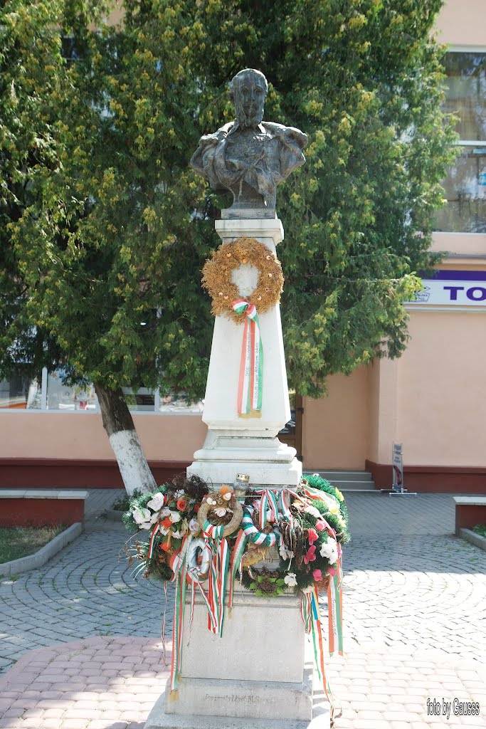 Тячів (Técső), Ukraine (Kárpátalja, trianoni békeszerződésig Máramaros vármegye) - Kossuth mellszobor 1896-ban készült. Técső az öt máramarosi koronaváros egyike volt., Тячев