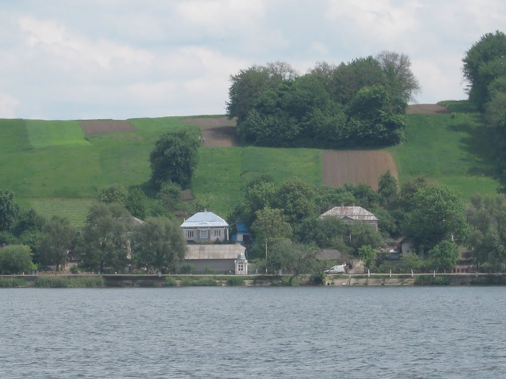 Above the reservoir shore village Korystovychi, Бурштын