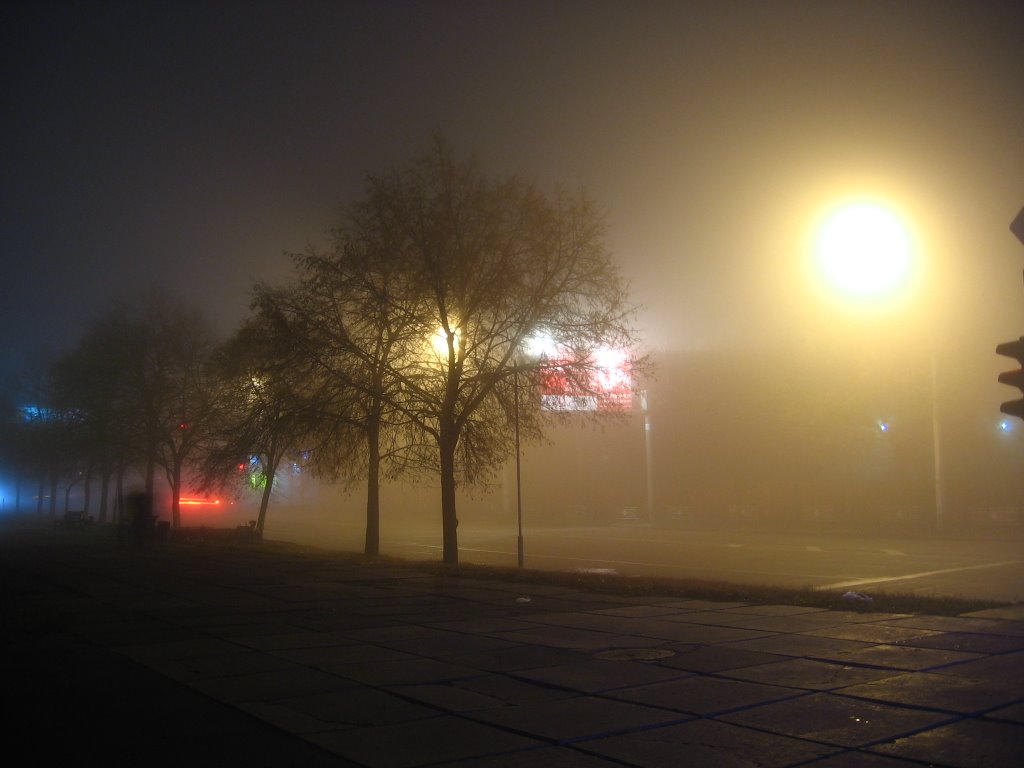 Kocubynskoho street in mist, Луганск