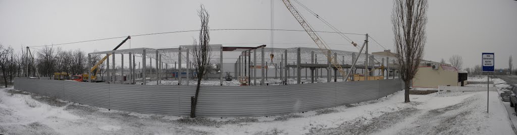 Панорама стройки в марте под снегом, Снигиревка