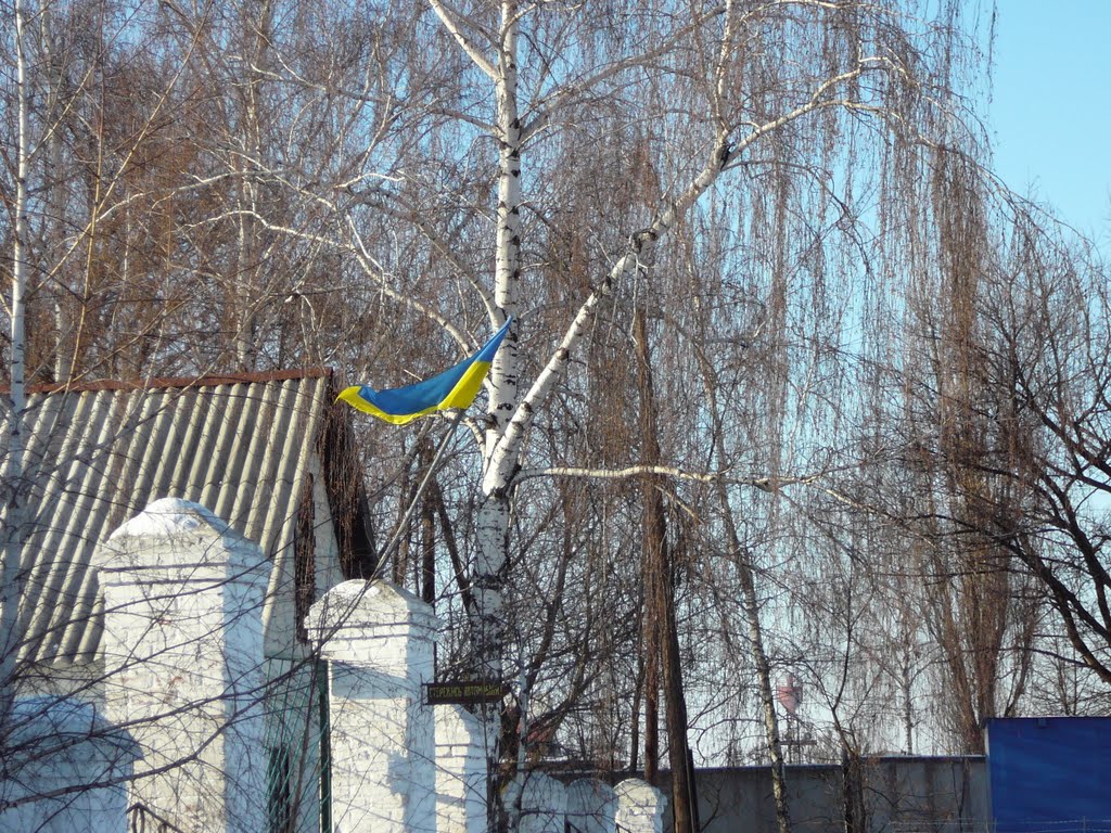 flag on Grishyna street, Trostyanets, "Abyssinya" area, Тростянец