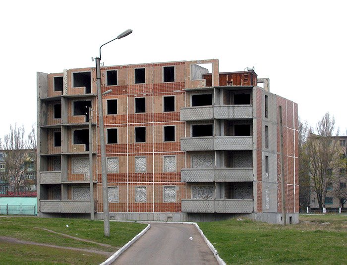 Wasted buildings at microrayon in Lozovaya (Lozova), Ukraine, Лозовая