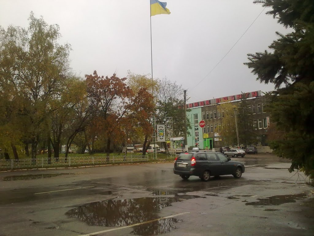 В центре Новой Водолаги (вид на флаг и герб), Новая Водолага