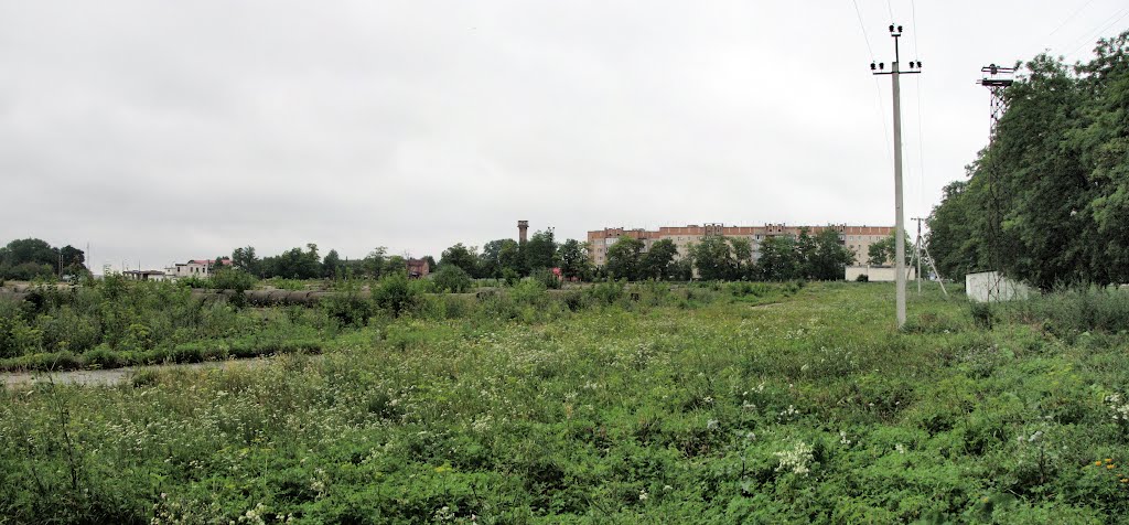 Панорама Городка у ж.д. ст. "Виктория" через заброшенное кагатное поле. Вид на северо-запад., Городок