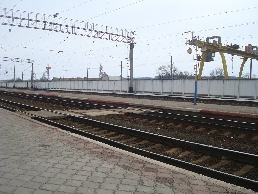 Станция Деражня. Первая и вторая платформы. Вид в сторону Комаровцев, Деражня