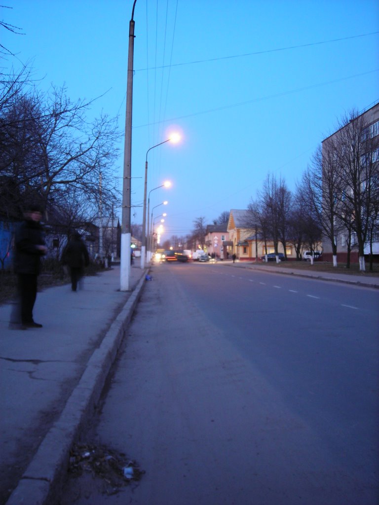 Shakhtarska st. at evening, Нововолынск