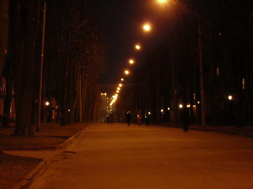 Shevchenka bvd. at night, Нововолынск